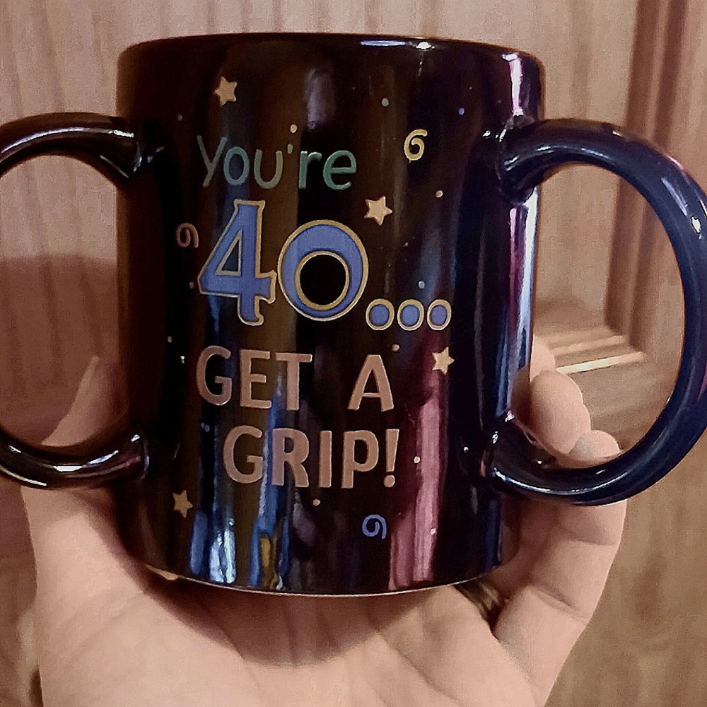 40th birthday, easy grip mug.